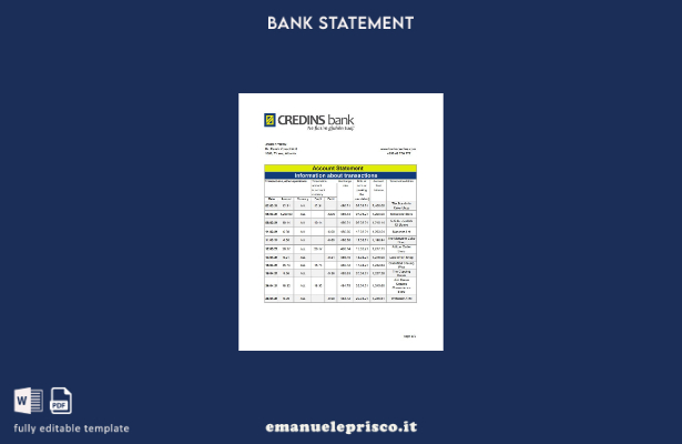 modello excel di estratto conto bancario Albania Credins in stile verificato